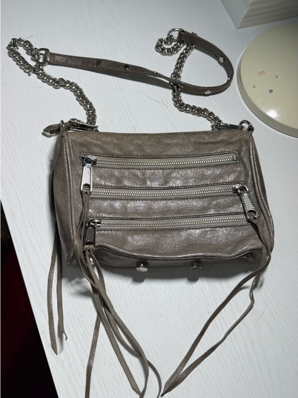 Rebecca Minkoff Metallic Taupe Crossbody with Chain Strap